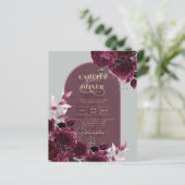 ワインブルゴーニュバラ金ゴールド文字ウェディング招待 (スタンド正面)