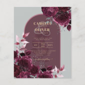 ワインブルゴーニュバラ金ゴールド文字ウェディング招待 (正面)