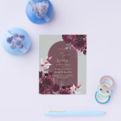 ワインブルゴーニュバラ金ゴールド文字ウェディング招待 チラシ (シングル)