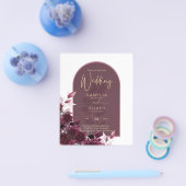 ワインブルゴーニュバラ金ゴールド文字ウェディング招待 チラシ (シングル)