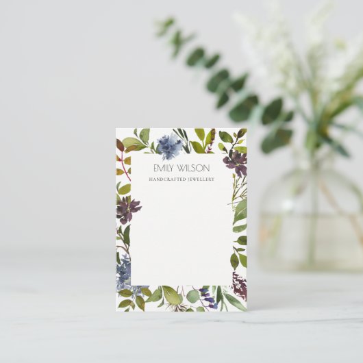 ワインブルーグリーンピーニーリースネックレスディスプレイ 名刺 (スタンド正面)