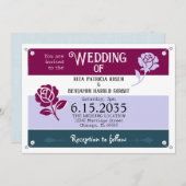 ワインブルーバラランナーレースよだれかけマラソ結婚ン 招待状 (正面/裏面)