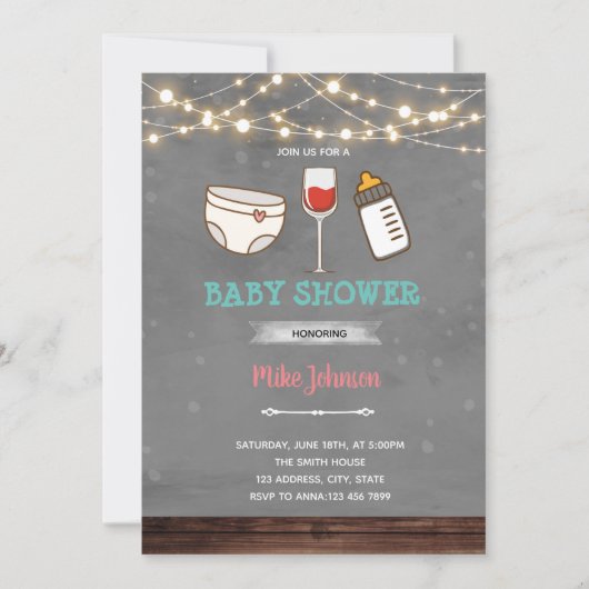 ワインベビーシャワー誕生日の招待状 招待状 (正面)