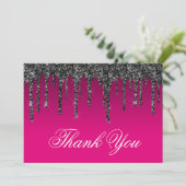 ワインホットピンクグラデーションブラックグリッタードリップ サンキューカード (スタンド正面)