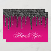 ワインホットピンクグラデーションブラックグリッタードリップ サンキューカード (正面/裏面)
