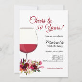 ワインボトルからの赤ワインの誘惑、乾杯！ 招待状 (正面)