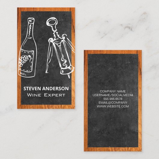 ワインボトルとオープナー |木材 名刺 (正面/裏面)