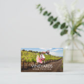 ワインボトルとガラスの水色 | ブドウ畑 名刺 (スタンド正面)