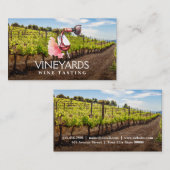 ワインボトルとガラスの水色 | ブドウ畑 名刺 (正面/裏面)