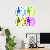 ワインボトルとガラスポップ・アートのアート ポスター (ホームオフィス)