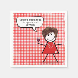 ワインボトルとギンガムチェックの女の子 スタンダードカクテルナプキン