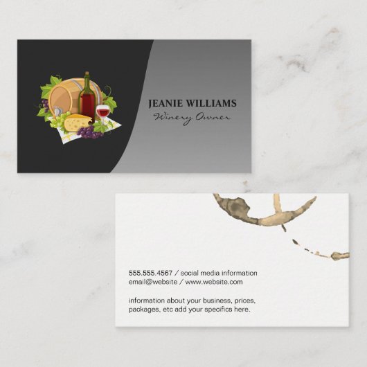 ワインボトルとグラス |シルバークラシックブラック 名刺 (正面/裏面)