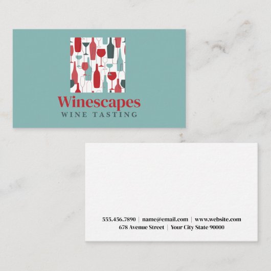 ワインボトルとグラス | ブドウ畑 | ワイナリー 名刺 (正面/裏面)