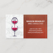 ワインボトルとグラス |レザーステッチ 名刺 (正面)