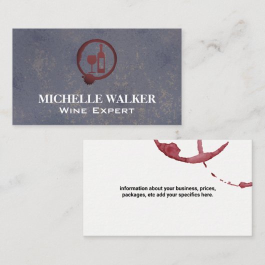 ワインボトルとグラス | ワインの汚れテクスチャ 名刺 (正面/裏面)