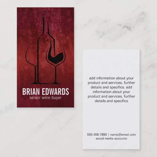 ワインボトルとグラス | 赤いテクスチャ 名刺 (正面/裏面)
