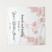 ワインボトルとシャンパンのレトロなウェディングシャワーのお出迎え タペストリー (正面(横))