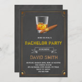 ワインボトルとタバコのテーマの独身パーティー招待状 招待状 (正面/裏面)
