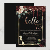 ワインボトルとフレーム、シャンパン 75歳の誕生日 招待状 (正面/裏面)