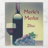 ワインボトルとブドウデザインワインラベル ワインラベル (シングルラベル)