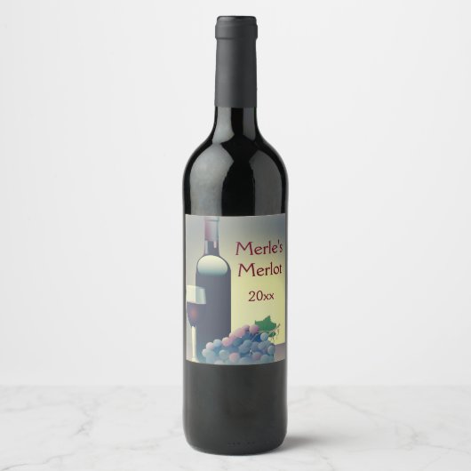 ワインボトルとブドウデザインワインラベル ワインラベル (正面)