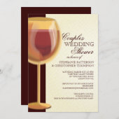 ワインボトルとワイングラスのある結婚前お祝いパーティー 招待状 ゴールドエイジングワイン テーマ (正面/裏面)