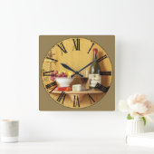 ワインボトルとワイングラスローマ数字 スクエア壁時計 (ホーム)