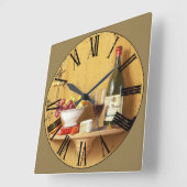 ワインボトルとワイングラスローマ数字 スクエア壁時計 (傾斜)