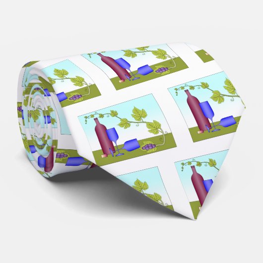 ワインボトルとワイングラス ネクタイ (ロール)