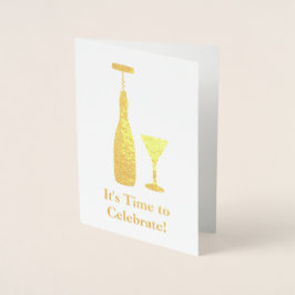 ワインボトルと栓抜き - クラシックなお祝い 箔カード