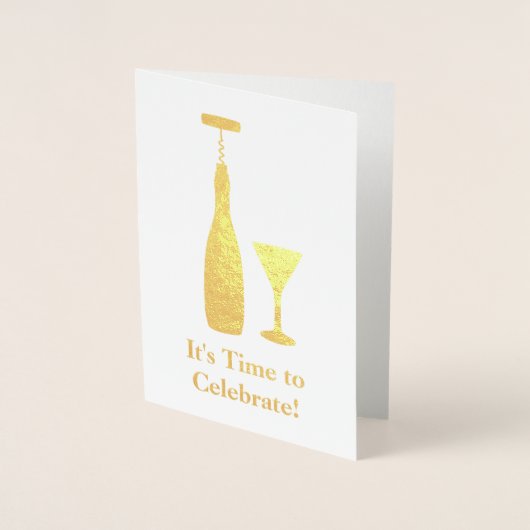 ワインボトルと栓抜き - クラシックなお祝い 箔カード (正面)