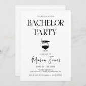 ワインボトルと煙草の独身最後の夜 招待状 (正面/裏面)