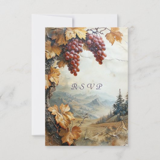 ワインボトルと葡萄の水彩画 出欠カード (正面)