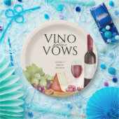 ワインボトルと誓いの前のシャルキュテリーボードのプリントが施された紙皿 ブライダルシャワー ペーパープレート (パーティー)