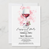 ワインボトルと赤ワイングラスのエンゲージパーティー 招待状 (正面)