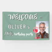 ワインボトルと赤ワイングラス 70歳の誕生日パーティーの写真 横断幕 (横)