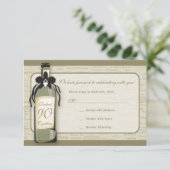 ワインボトルと遊び心あふれる招待状カード 出欠カード (スタンド正面)