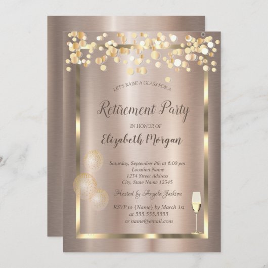 ワインボトルと風船と水玉 お退職 招待状 (正面/裏面)