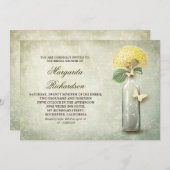 ワインボトルと黄色の花のブライダルシャワー招待状 招待状 (正面/裏面)