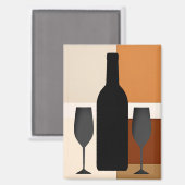 ワインボトルと2つのウィングラス マグネット (正面/裏面)