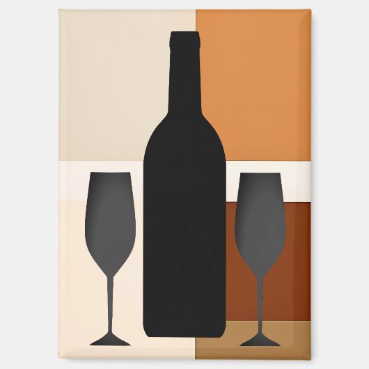 ワインボトルと2つのウィングラス マグネット (正面)