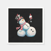 ワインボトルを持った雪だるま クリスマス 面白い 冬のプレゼント スタンダードカクテルナプキン (正面)