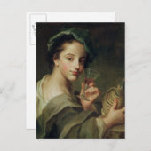 ワインボトルを持つ女性 ポストカード (正面/裏面)