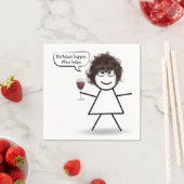 ワインボトルを持つ誕生日の棒人間 スタンダードカクテルナプキン (インサイチュ)