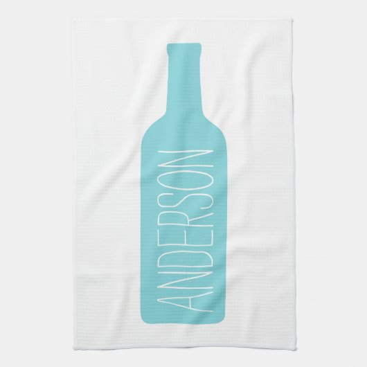 ワインボトルイラストレーションモダン – ホワイトネーム キッチンタオル (縦)