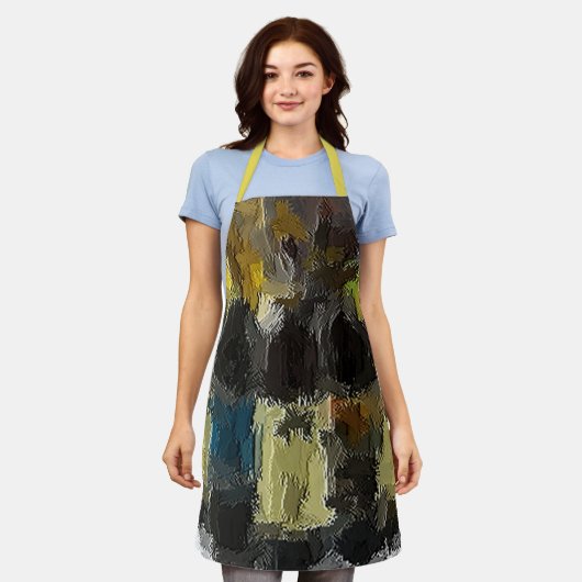 ワインボトルオールオーバープリント エプロン (着用した状態)