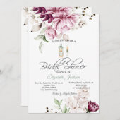 ワインボトルガラスミレ花ブライダルシャワー 招待状 (正面/裏面)