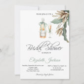 ワインボトルガラスヴィンテージフラワーズブライダルシャワー 招待状 (正面)