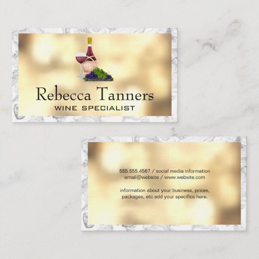 ワインボトルグラスとブドウ 名刺 (正面/裏面)