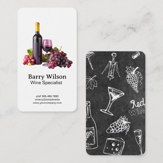 ワインボトルグラスとブドウ 名刺 (正面/裏面)